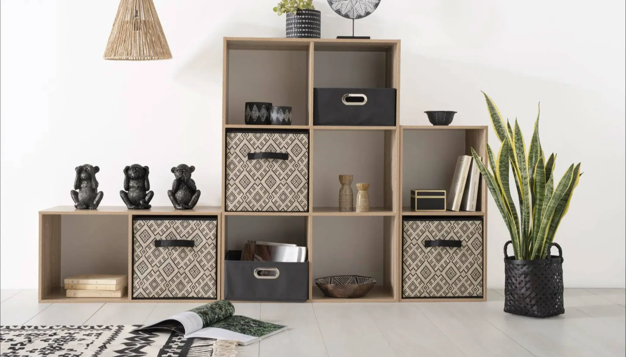 Aufbewahrungskorb Mix N Modul „Ethnic“ – 31 × 31 × 31 cm, Schwarz/Weiß